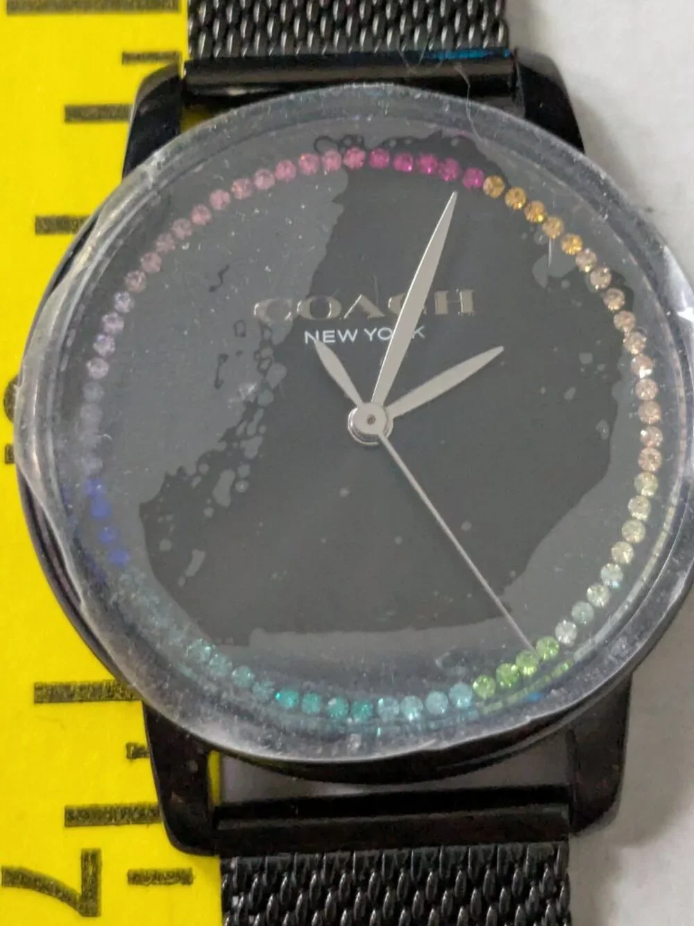 COACH Grand Black Dial Rainbow Crystal Mesh Band Quartz Watch CA 113.7.34.2232